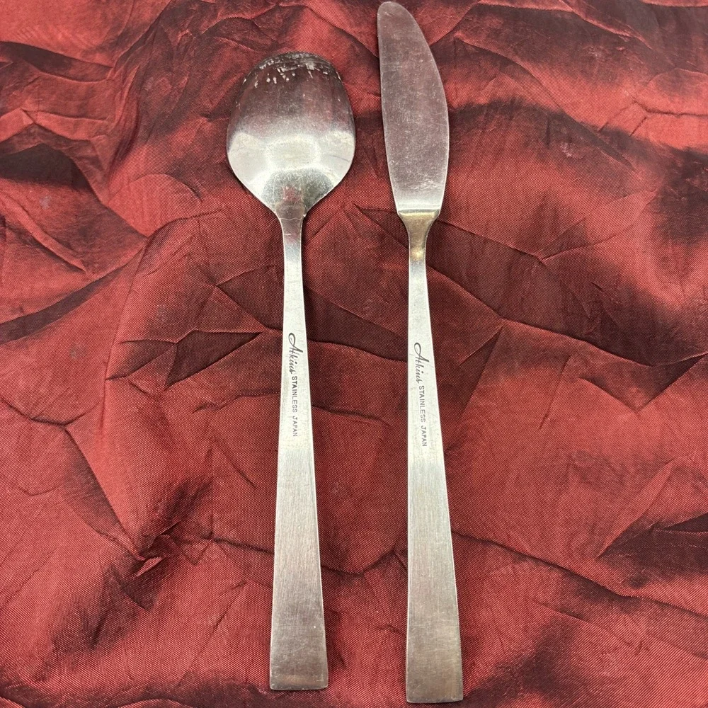 Atkins Stainless Steel Japan ABSTRACT Pattern Sugar Spoon And Butter Spreader